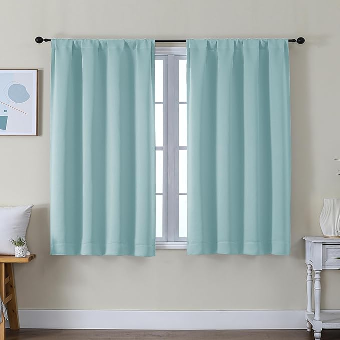 Simplebrand Ava Aqua Short Blackout Curtains for Bedroom 45 Inches Long 2 Panels Set, Solid Thermal Insulated, Energy Saving Window Treatment Curtains Blackout Drapes, W40 x L45 Inch, Aqua