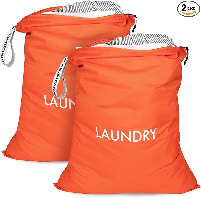 MissBoy 2 Pack Laundry Bags, Nylon Washable Wet Dry Bag, Travel Laundry Bags for Dirty Clothes, Dirty Clothes Organizer Bag for Home, College Dorm Laundromat