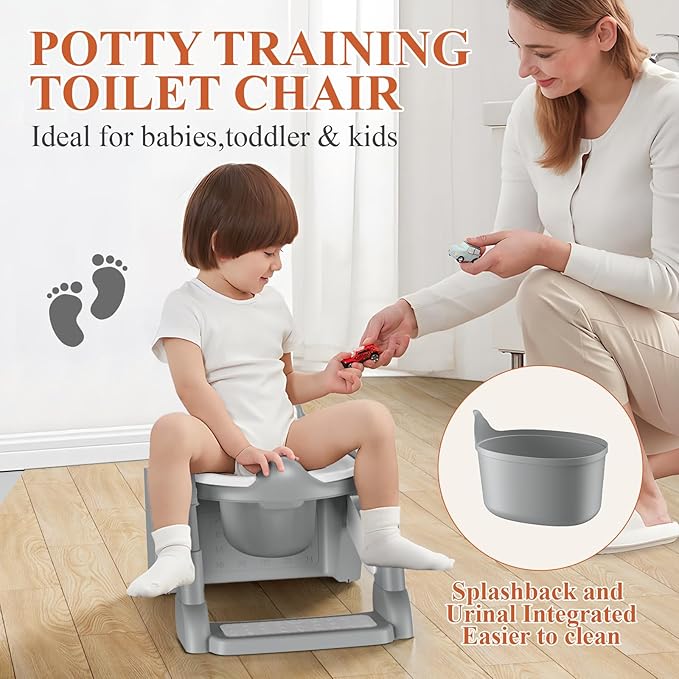 Potty Training Seat, Toddler Toilet Seat for Little Boys Girls, Potty Training Toilet with Urinals, Toddler Step Stool Ladder and Splash Guard (Gray)