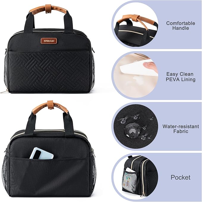 Breastmilk Cooler Bag with Ice Pack Fits 6 Baby Bottles Up to 9 Ounce, Compatible with Wearable Breast Pumps & Accessories-Black