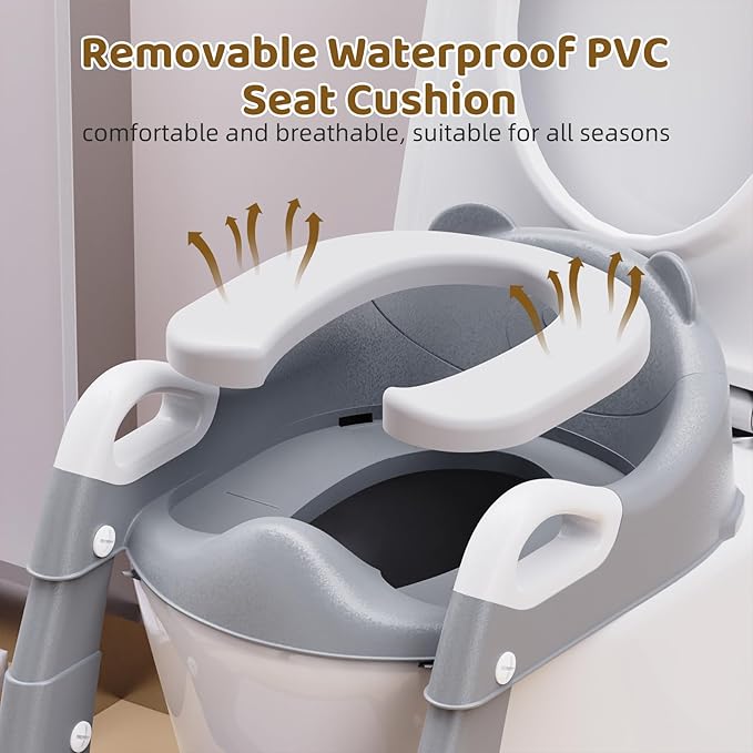 Potty Training Seat, 3-in-1 Toddler Toilet Seat with Step Stool Ladder, Splash Guard Anti-Slip Pad, Foldable Potty Chair with Soft Cushion for Toddler Kids Boys Girls