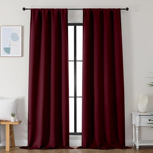 Simplebrand Ava Burgundy Blackout Curtains for Bedroom 96 Inches Long 2 Panels, Solid Thermal Insulated, Energy Saving Nursery Window Treatment Curtains Blackout Drapes, W40 x L96 Inch, Burgundy