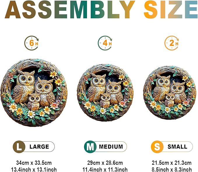 Wooden Puzzles for Adults and Kids - 3D Vision Effects Owl Family Wooden Jigsaw Puzzle - Unique Animal Shaped Wood Puzzles Adult - Creative Birthday Gift Family Game (200pcs)