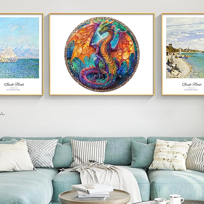 Wooden Puzzle for Adults - 3D Vision Effect Dragon Puzzle 500 Pcs Unique Shape Advanced Wooden Jigsaw Puzzle Challenge Jigsaw Puzzle Gift for Adults and Kids Family Game(16.5 x 16.5 in)