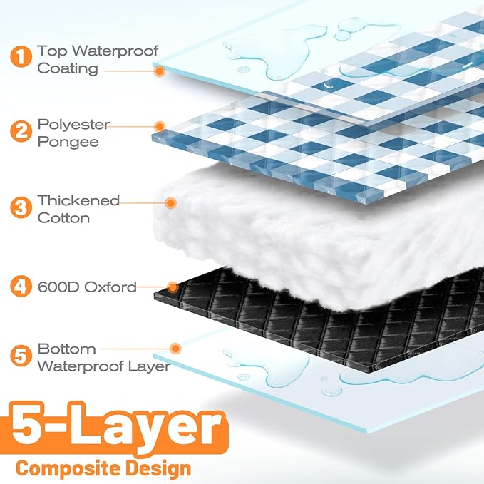 TigeJoy Extra Large Picnic Blanket Waterproof Foldable 80''x100'', Outdoor Picnic Mat Beach Blanket Sandproof for Park, Grass, Travel, Hiking, Camping Essentials, Gingham Picnic Blanket