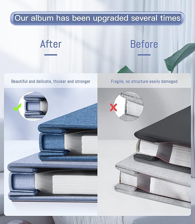 popotop Photo Album Self Adhesive with Picture Display Window,40 Pages DIY Scrapbooking Supplies Kit for 4x6 10x12 Picture,Linen Cover Memory Book for Baby Wedding, with Scraper and Metallic Pen