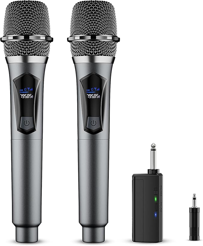Wireless Microphone,Professional Dual Handheld Cordless Dynamic Mic System with Rechargeable Receiver,Karaoke Microphone Set for Singing, Karaoke, Wedding, DJ, Party, Speech,Church,Class Use,PA System