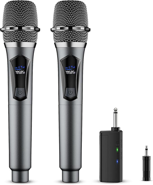 Wireless Microphone,Professional Dual Handheld Cordless Dynamic Mic System with Rechargeable Receiver,Karaoke Microphone Set for Singing, Karaoke, Wedding, DJ, Party, Speech,Church,Class Use,PA System
