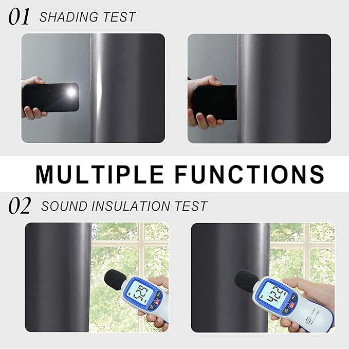 XWZO 100% Blackout Curtains 54 Inches Long with Tiebacks- Privacy Protection & Noise Blocking Rod Pocket Window Draperies with Black Liner for Bedroom/Living Room, Dark Grey, W52 x L54, Set of 2