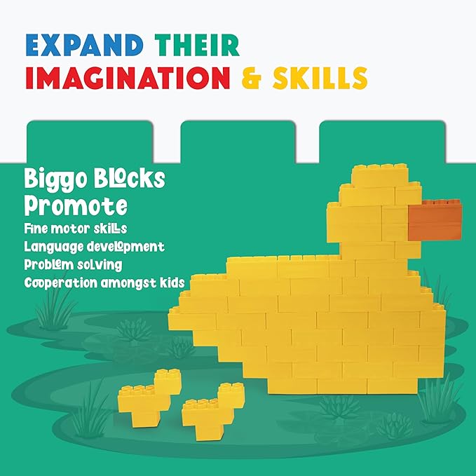 Big Blocks for Kids Ages 4-8 — Indoor & Outdoor Blocks Kids Games — Yellow Large Building Blocks - 48pc