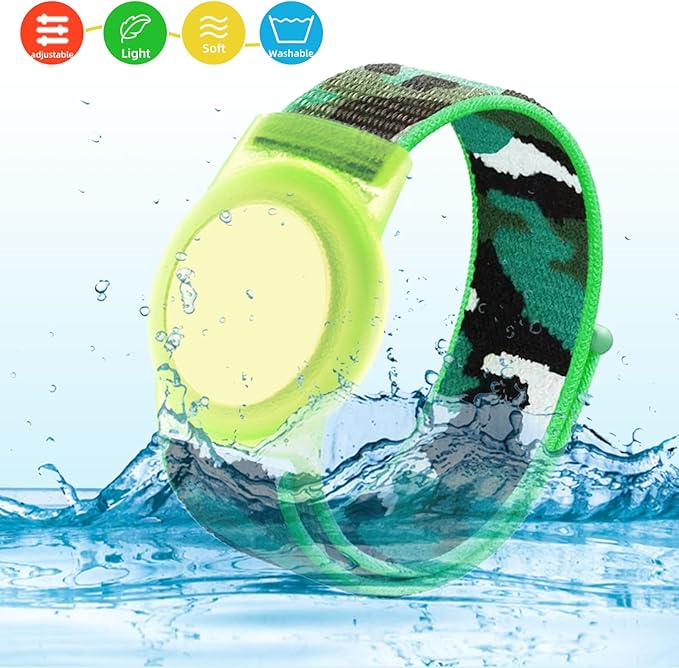 Compatible with Apple AirTag Bracelet for Kids, Camo Nylon Air Tag Wristband, Protective Case for Airtag GPS Tracker Holder, Adjustable Anti Lost Watch Band for Toddler Child Elder (Dark Green)