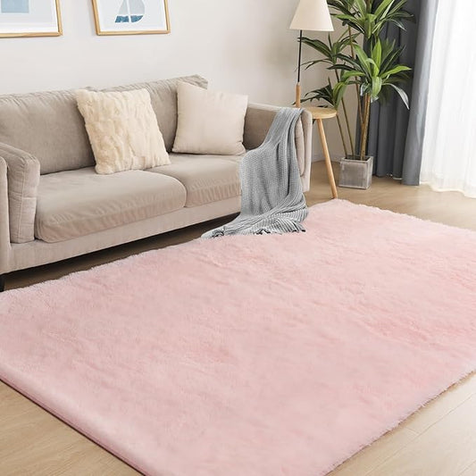 Pink Rug, 4x5.8 Area Rugs for Bedroom, Soft Plush Area Rugs for Living Room, Non-Slip Indoor Carpet for Nursery, Study Room, Playroom, Home Decor
