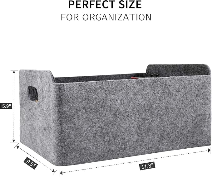 Welaxy Storage Baskets Collapsible Felt Storage bin Foldable Shelf Drawers Organizers for Kids Pet Toys magazine Books Clothes Closet Cabinet decluttering (Charcoal)