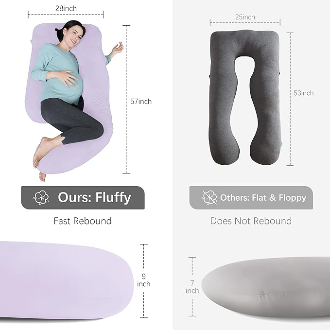 MOON PARK Pregnancy Pillows for Sleeping - U Shaped Full Body Maternity Pillow with Removable Cover - Support for Back, Legs, Belly, HIPS - 57 Inch Pregnancy Pillow for Women - Purple