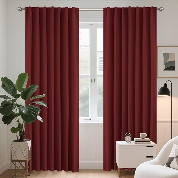 Joydeco Blackout Curtains 84 Inch Long for Bedroom, Thermal Insulated Black Out Curtains 2 Panels Set, Room Darkening Drapes for Living Room Window (W52 x L84 Inch, Burgundy Red)