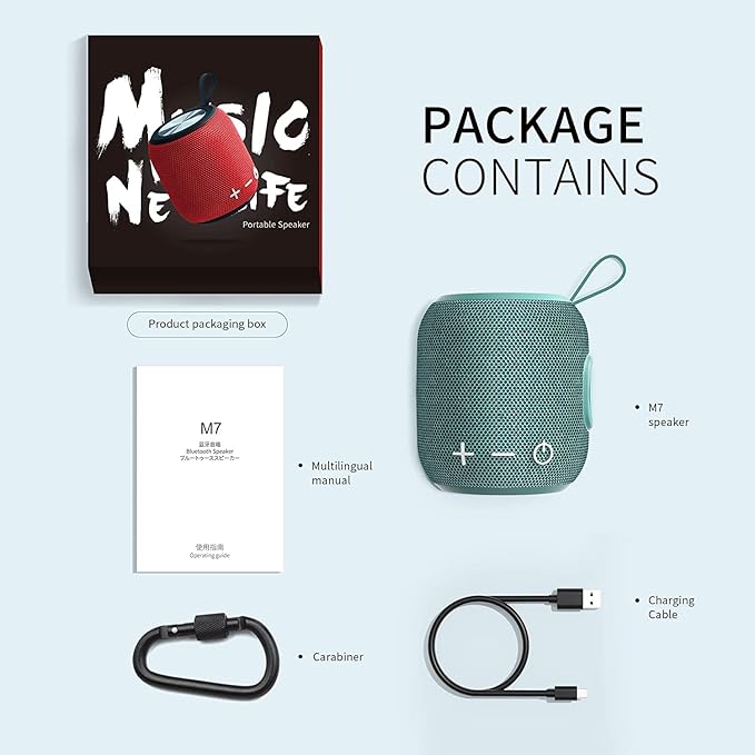 Portable Speakers Bluetooth Wireless Outdoor Small Bluetooth 5.0 Dual Pairing Shower Speaker, 24H Playtime Stereo Surround Sound, IPX7 Waterproof for Travel, Pool