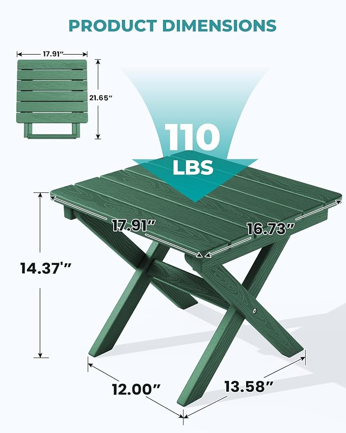 SERWALL Folding Outdoor Side Table Set of 2, Portable Adirondack Side Table - Image 3