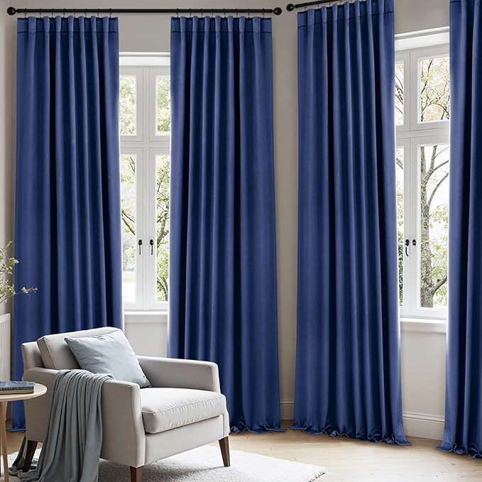 ANRODUO Back Tab Blackout Curtains for Bedroom Living Room, Rod Pocket Pinch Pleated Thermal Insulated Room Darkening Curtains 54 Inches Long 2 Panels, Navy Blue, 42 x 54 Inch