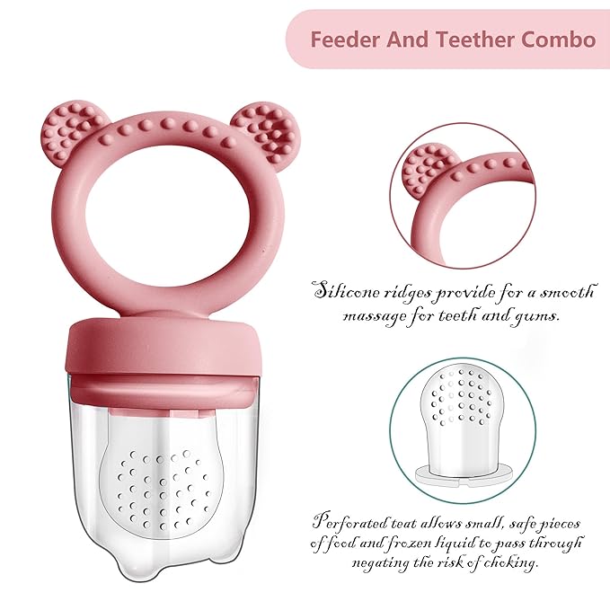 Silicone Baby Food Freezer Tray with Teething Popsicle Molds - Baby Fruit Feeder and Breastmilk Teether Combo