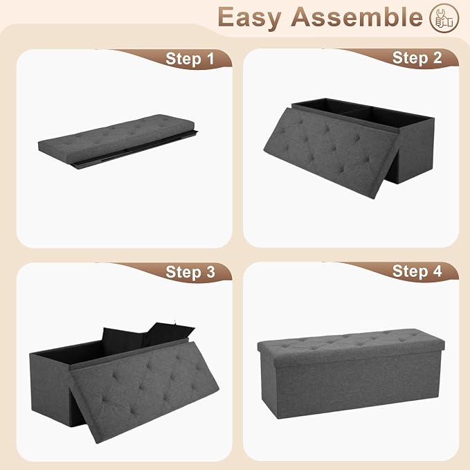 30 inch Storage Ottoman Bench, 30 inch Folding Storage Bench Ottoman, - Image 6