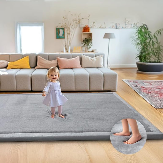 Ultra Soft 1.3" Thick Baby Play Mat for Floor, Extra Large Velvet Playpen Mat, Baby-Safe & Non-Slip Tummy Time Mat, Crawling for Babies, Toddlers, Infants, Kids, Easy Care, 79"x59", Gray