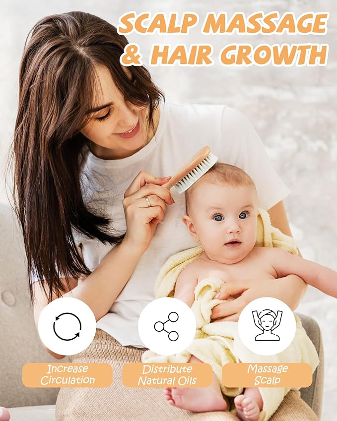 Lictin Baby Hair Brush, Natural Soft Goat Hair Brush, Newborn Cradle Cap Brush for Boys and Girls, Newborn Baby Essentials, Perfect Registry Gift, 1 PCS, Walnut