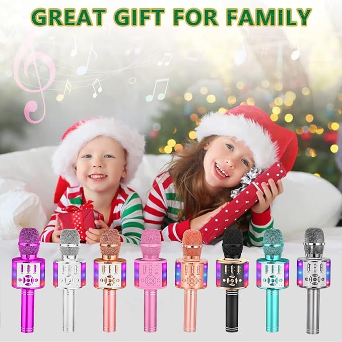 Amazmic Kids Karaoke Microphone Machine Toy Bluetooth Microphone Portable Wireless Karaoke Machine Handheld with LED Lights, Gift for Children Adults Birthday Party, Home KTV(Purple)