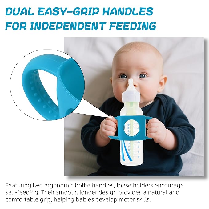 TonGass (3-Pack) TonGass Universal Fit Baby Bottle Holders with Easy Grip Handles for Babies to Hold Their Own Bottle - BPA-Free Soft Silicone