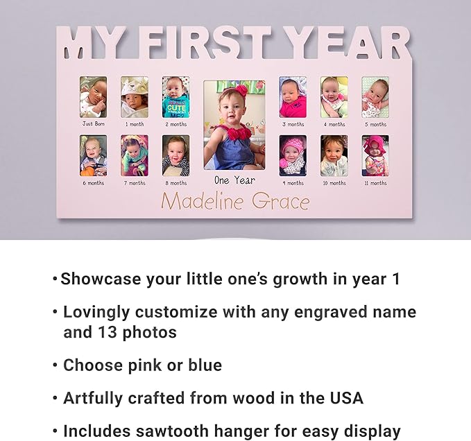 Let's Make Memories Personalized Baby's First 12 Months Photo Frame- New Parents- Newborn- Nursery - Blue