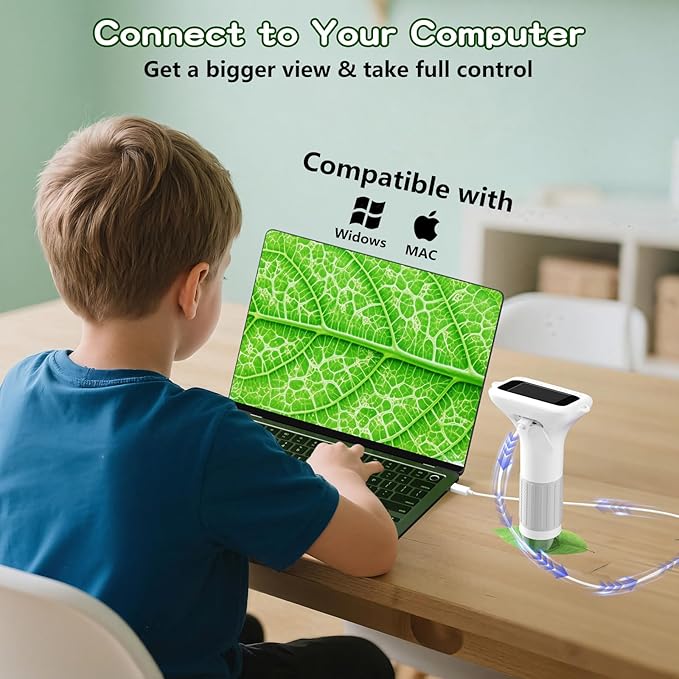 Microscope for Kids with 12 Slides, 100X-1000X 1080P Digital Handheld Kids Microscope, Mini Portable Pocket Miniscope Science Toys Gifts for 3+ 4 5 6 7 8 9 10 11 12 Year Old Boys Girls, White