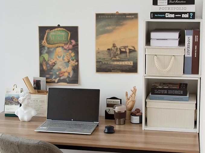 StorageWorks Storage Bins with Lids, Decorative Storage Boxes with Lid and Soft Rope Handles, Foldable Storage Baskets for Closet, Shelves, Stackable, Ivory and White, Medium, 3-Pack