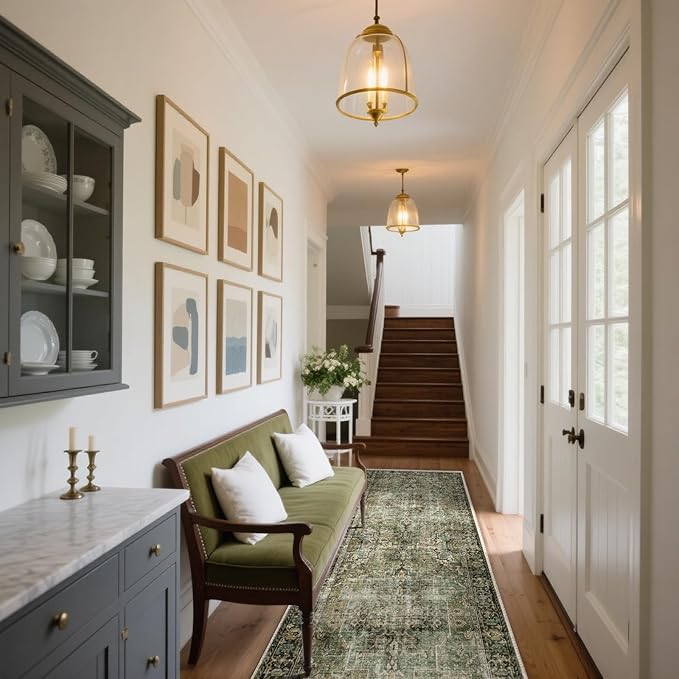 Machine Washable Kitchen Runner Rug: 2'x10' Hallway Rug Non Slip Low-Pile Stain Resistant Soft Carpet Runners for Entryway Hallways Kitchen Laundry Room Beside Farmhouse