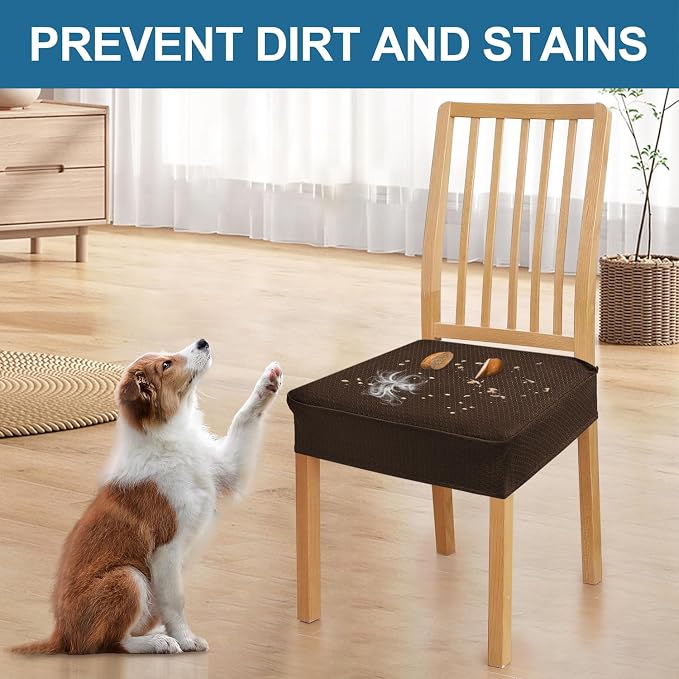 Smiry Waterproof Seat Covers for Dining Room Chairs Set of 8, Stretch Jacquard - Image 6