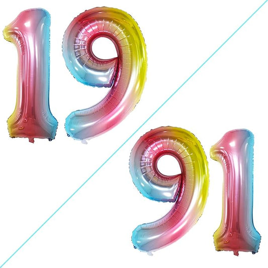 GOER Number 19 Balloons for 19th Birthday Sweet 19 Party Decorations,42 Inch Jumbo Foil Helium 91 Balloons for 91st Birthday Party Decoration (Rainbow)