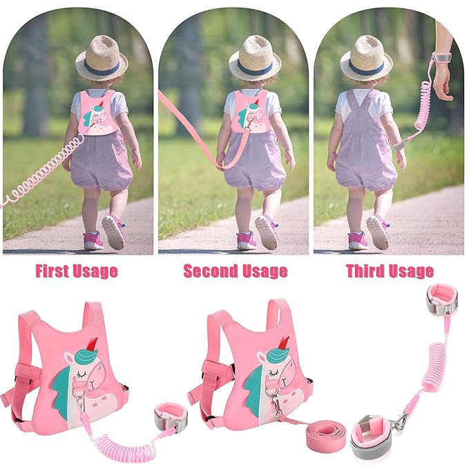 Toddler Leash-Baby Walking Safty Harness and Child Anti Lost Wrist Link for Girls/Boys Travel (Pink)
