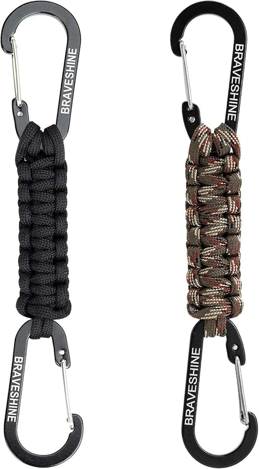 BRAVESHINE Paracord Keychain Carabiner Clip, D Ring Lanyard Hanger Stroller Hook for Water Bottle, Key, Backpacks, Men, Women