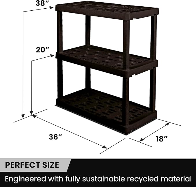 Oskar Storage Shelves - Bathroom Wall Organizer, Kids Room Toys Book Shelf, No Drill Heavy Duty, Kitchen Closet Garage Outdoor 3 Tier Stackable Plastic Shelving Unit