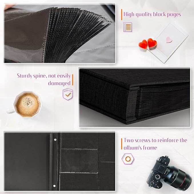 Popotop Photo Album 4x6 600 Pockets for Wedding Gifts,Linen Hardcover Picture Albums for Family Anniversary Baby Vacation Pictures