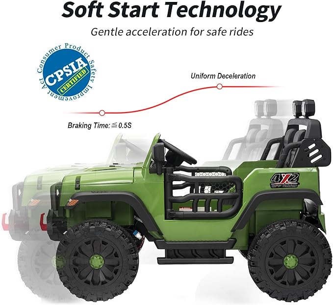 2 Seater Ride on Car Truck, 12V Kids Electric Ride on Toy for Big Kids Age 3-8 w/Remote Control- Army Green