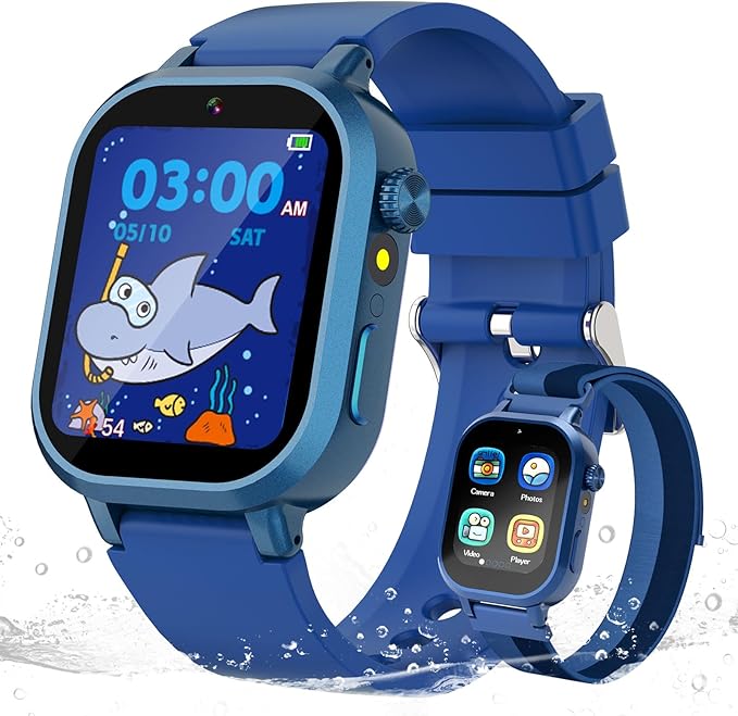 Kids Waterproof Smart Watch Boys Gift Age 3-12 with 39 Game HD Touch Screen Music Player Video Camera Pedometer Alarm Clock Birthday Gift for 6 7 8 9 Year Olds Blue