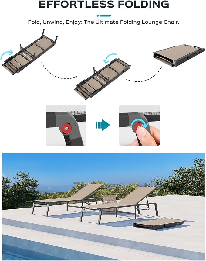 Ciokea Aluminum Foldable Lounge Chairs Set of 4 - Image 6