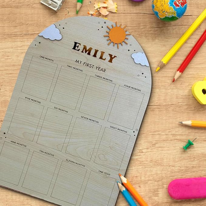 V-DECORPARKS Personalized My First Year Photo Frame | 12 Months Picture Frame For Baby First Year | Displays Twelve 2x3 Pictures | Birthday Party Decor Newborn Memory Keepsake