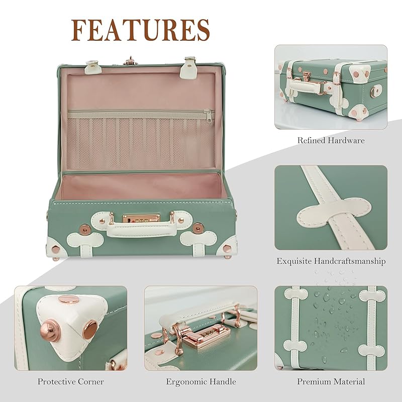 Unitravel Baby Keepsake Case, 13" Handmade Memory Storage Box, Newborn Keepsake Box, Vintage Suitcase for Baby Shower, Baptism, Naming Ceremony or Birthday (mint green)