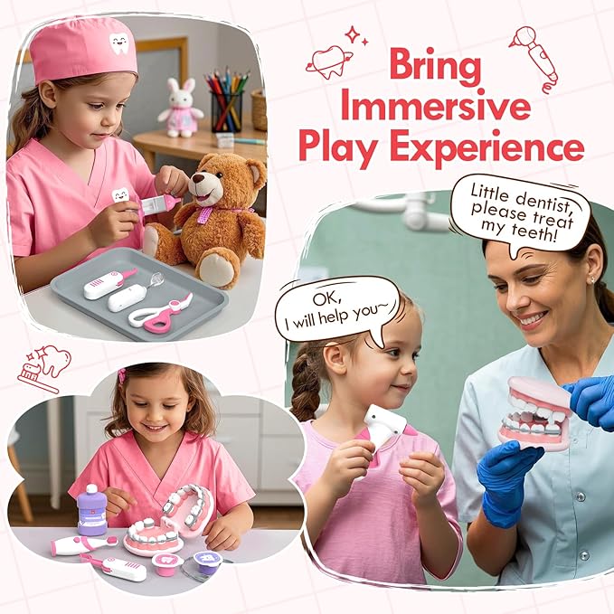 Lehoo Castle Doctor Kit for Toddlers 3-5 Girls, Kids Dentist Play Set, Toys for 3 4+ Year Old Girls, Pretend Play for Toddlers, Kids Doctor Playset, Medical Kits for Boys 3 4 5