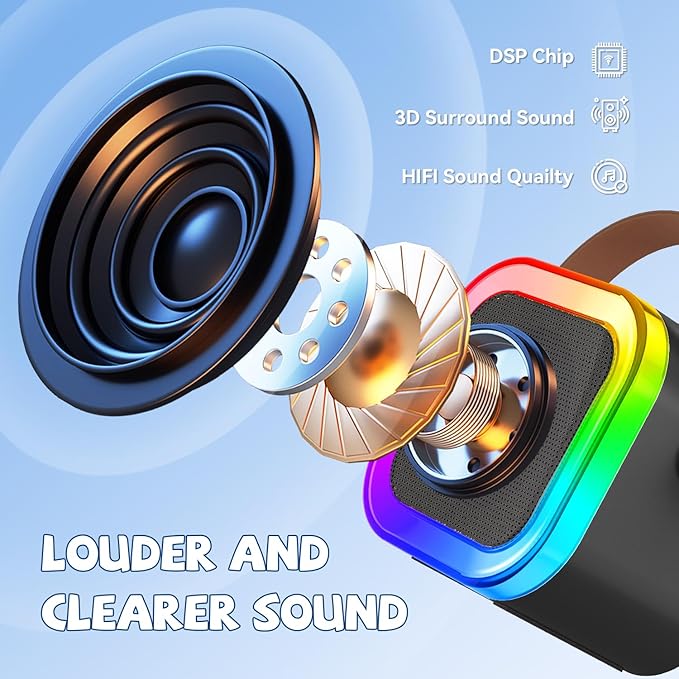 【2025 Newest】 Mini Karaoke Machine for Kids Girls & Boys - Portable Bluetooth Speaker with 2 Wireless Microphones - Kids Birthday Gifts for Ages 4-10 - Kids' Instrument Accessories - Black
