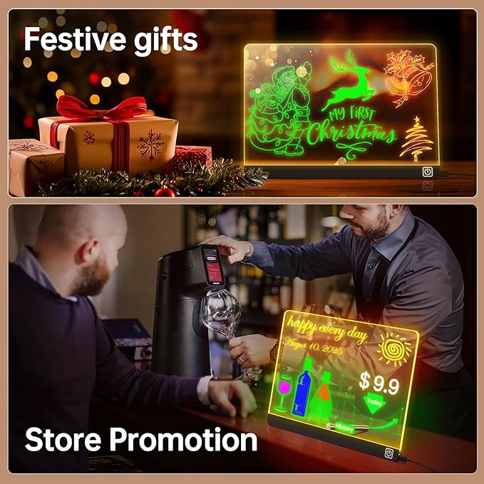 lumiboard led Drawing Board Message Board with Lights for Drawing Creative Advertising Board for Writing Drawing Note Taking Advertising Display Glow-in-The-Dark Acrylic (11.8 * 7.9 inches) Kids Gift