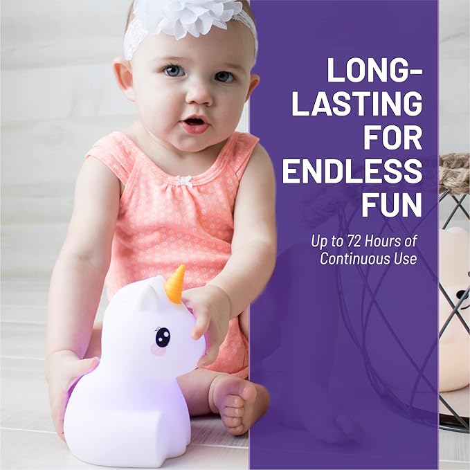 Lumipets Remote Control Silicone Night Light for Kids - Unicorn Design with 9 Soft Colors & Sleep Timer - Rechargeable, Battery-Operated Lamp for Bedroom | Baby Nursery, Toddler, Girls, Boys