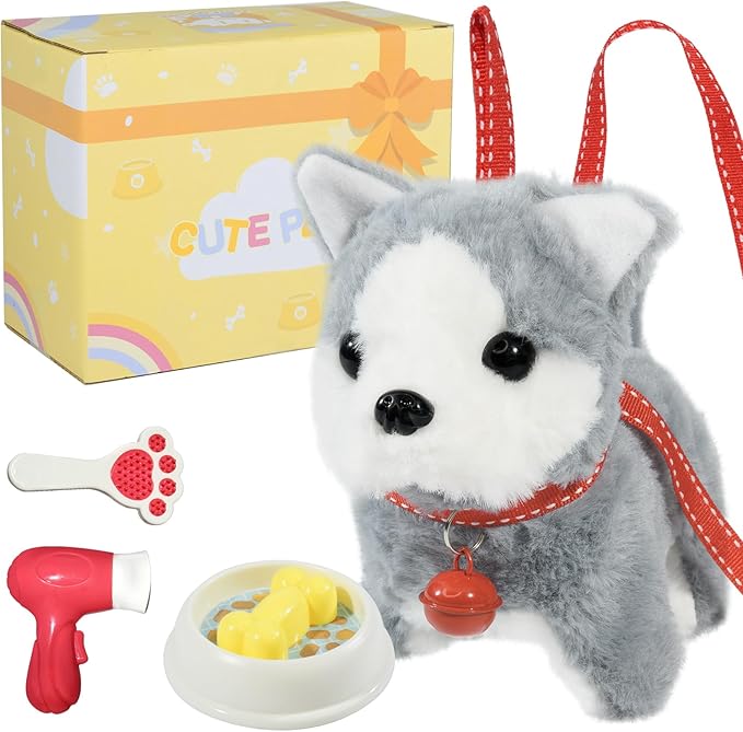 Plush Toys Walking Dog Toys That Can Walk, Bark and Wag Tail,Interactive Electronic Pet Toys Puppy with Leash,Easter Christmas Birthday Gift for Toddlers Kids