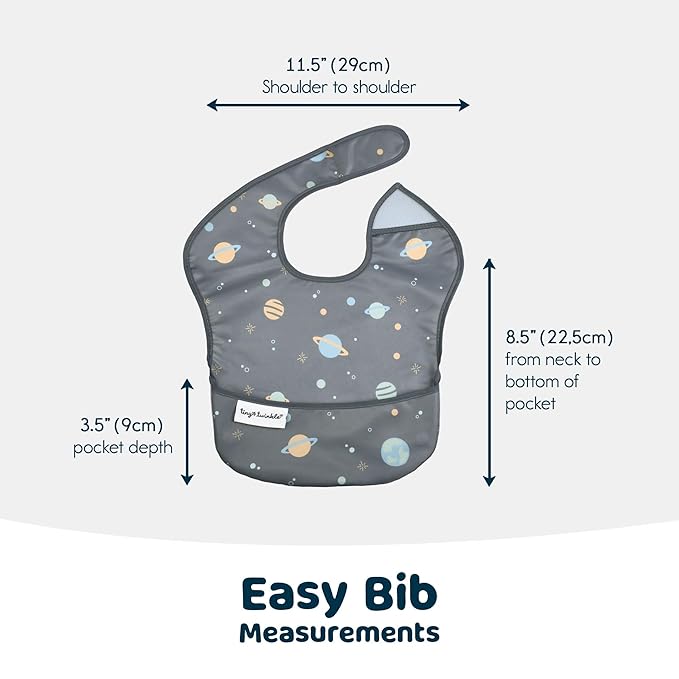 Tiny Twinkle Mess Proof Baby Bibs for Eating - Waterproof, Wipeable Bibs - Toddler Bibs - Travel Friendly - PFAS, PVC, BPA, Phthalate Free - Baby Food Bibs(3 Pack, Space)