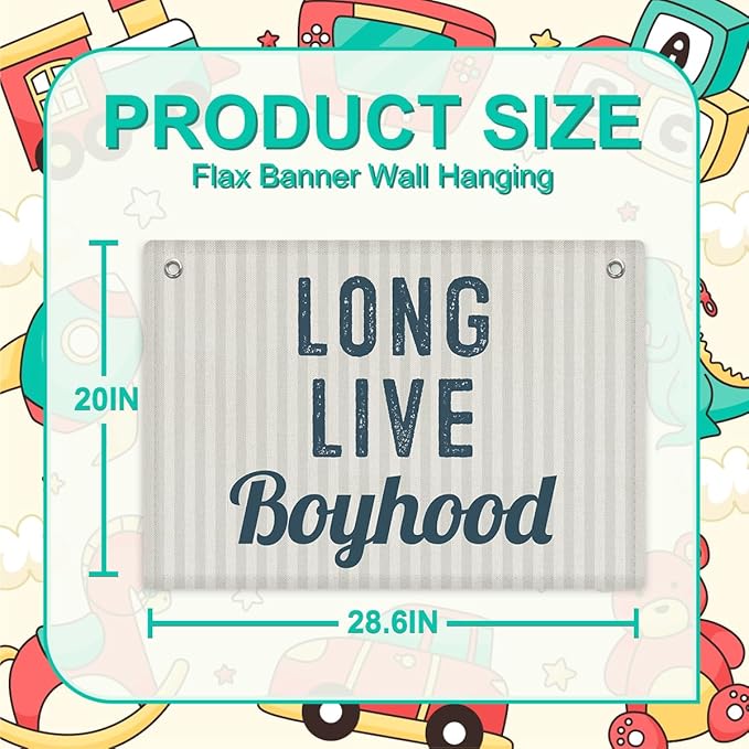 Toddler Boy Room Decor, Long Live Boyhood Banner, Boys Room Wall Decor, Banner Flag, 28.520 inches, Blue